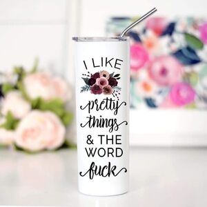 White Floral Insulated Tumbler with Straw